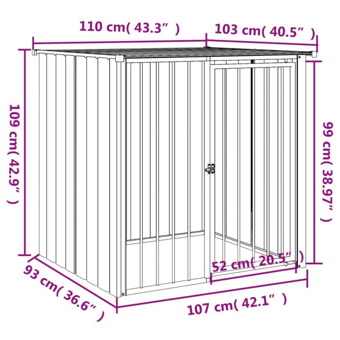 TrendyXL Hondenhok met dak 110x103x109 cm gegalvaniseerd staal zwart