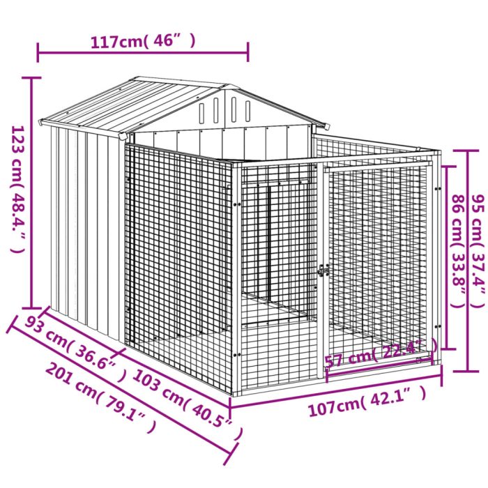 TrendyXL Hondenhok met dak 117x201x123 cm gegalvaniseerd staal antraciet