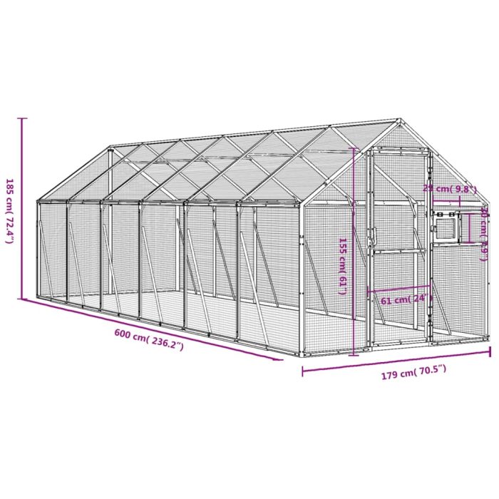 TrendyXL Volière 1,79x6x1,85 m aluminium antracietkleurig