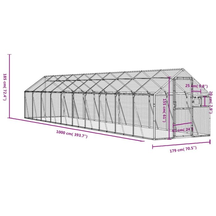 TrendyXL Volière 1,79x2x1,85 m aluminium antracietkleurig