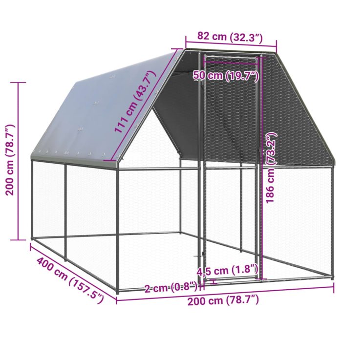 TrendyXL Buitenhok voor kippen 2x4x2 m gegalvaniseerd staal