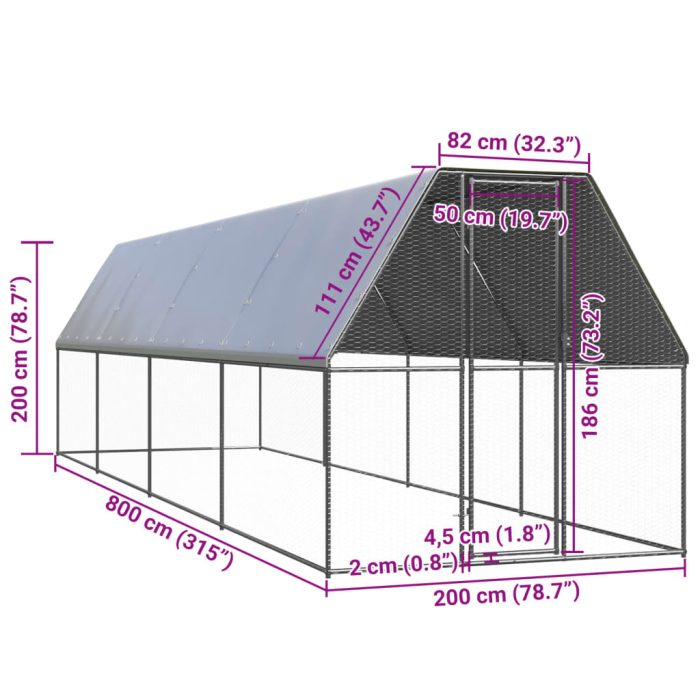 TrendyXL Buitenhok voor kippen 2x8x2 m gegalvaniseerd staal