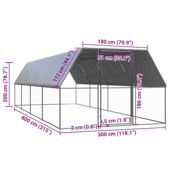 TrendyXL Buitenhok voor kippen 3x8x2 m gegalvaniseerd staal