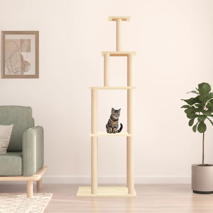 TrendyXL Kattenmeubel met sisal krabpalen 183 cm crèmekleurig