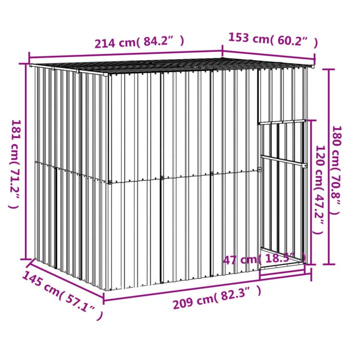 TrendyXL Hondenhok met dak 214x153x181 cm gegalvaniseerd staal grijs