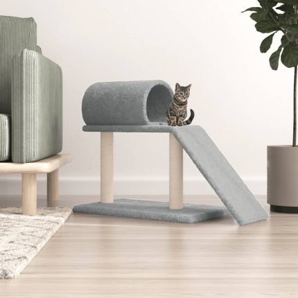 TrendyXL Kattenmeubel met tunnel en ladder 55,5 cm lichtgrijs