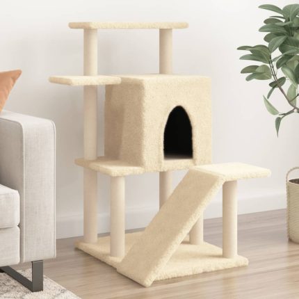 TrendyXL Kattenmeubel met sisal krabpalen 97 cm crèmekleurig