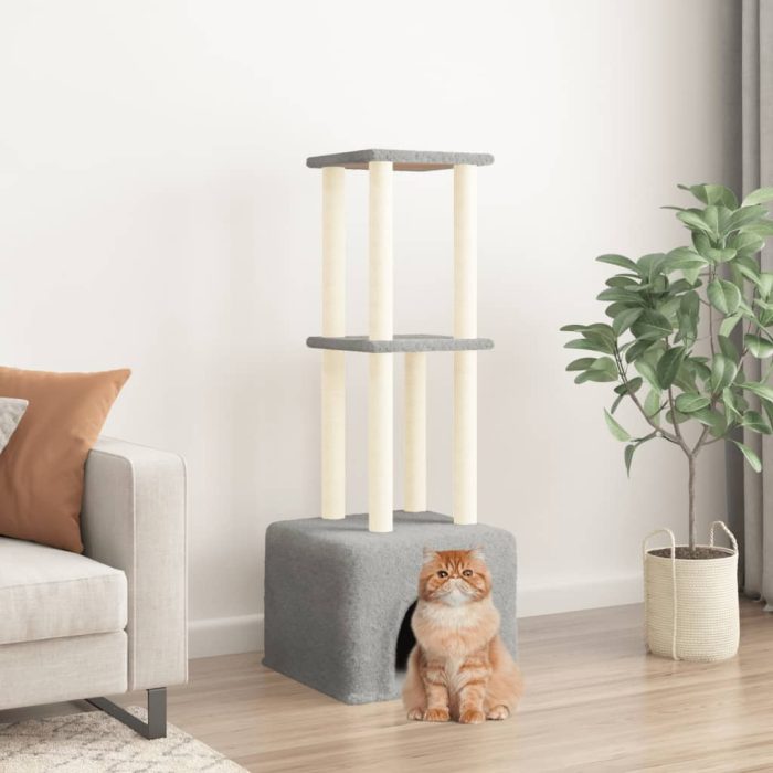 TrendyXL Kattenmeubel met sisal krabpalen 133,5 cm lichtgrijs