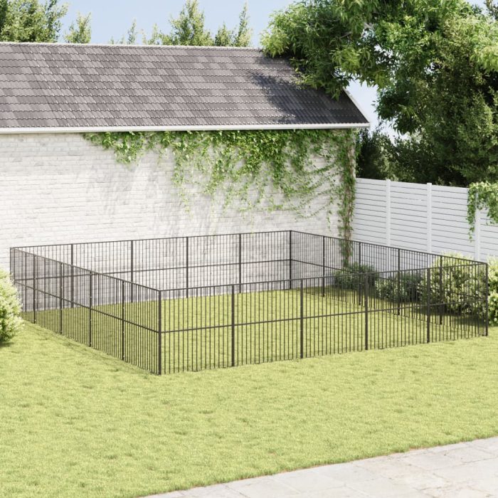 TrendyXL Hondenkennel 20 panelen gepoedercoat staal zwart