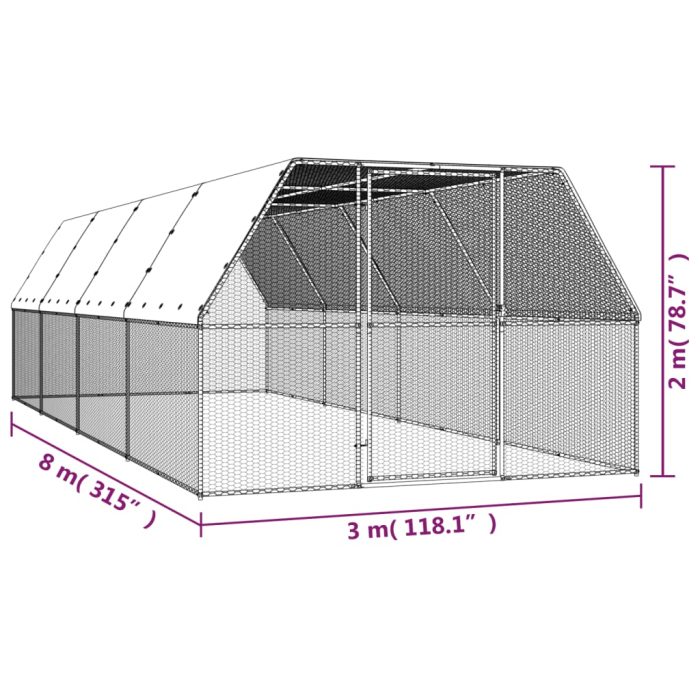 TrendyXL Kippenhok 3x8x2 m gegalvaniseerd staal