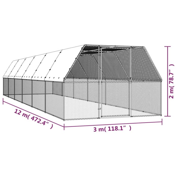 TrendyXL Kippenhok 3x12x2 m gegalvaniseerd staal