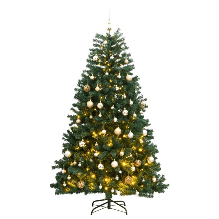 TrendyXL Kunstkerstboom met scharnieren 300 LED's en kerstballen 240 cm