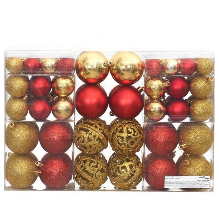 TrendyXL Kerstballen 100 st 3/4/6 cm goudkleurig en wijnrood