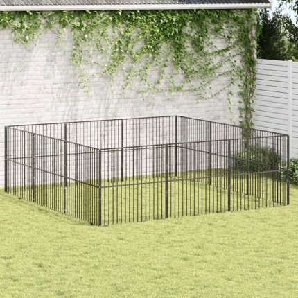 TrendyXL Hondenkennel 12 panelen gepoedercoat staal zwart