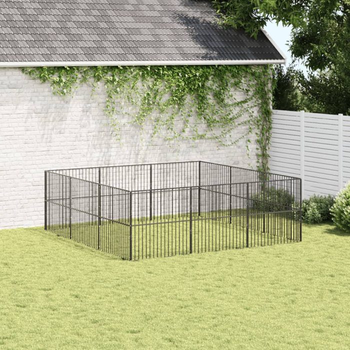 TrendyXL Hondenkennel 12 panelen gepoedercoat staal zwart