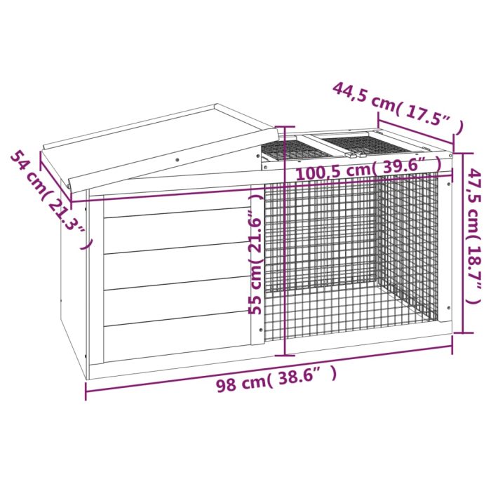 TrendyXL Konijnenhok 100,5x54x55 cm massief grenenhout bruin