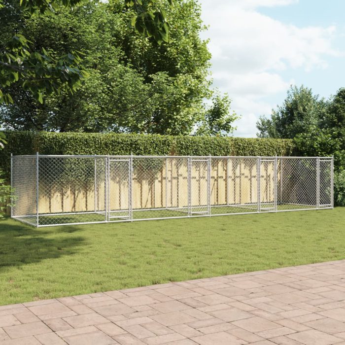 TrendyXL Hondenhok met deuren 8x2x1,5 m gegalvaniseerd staal grijs