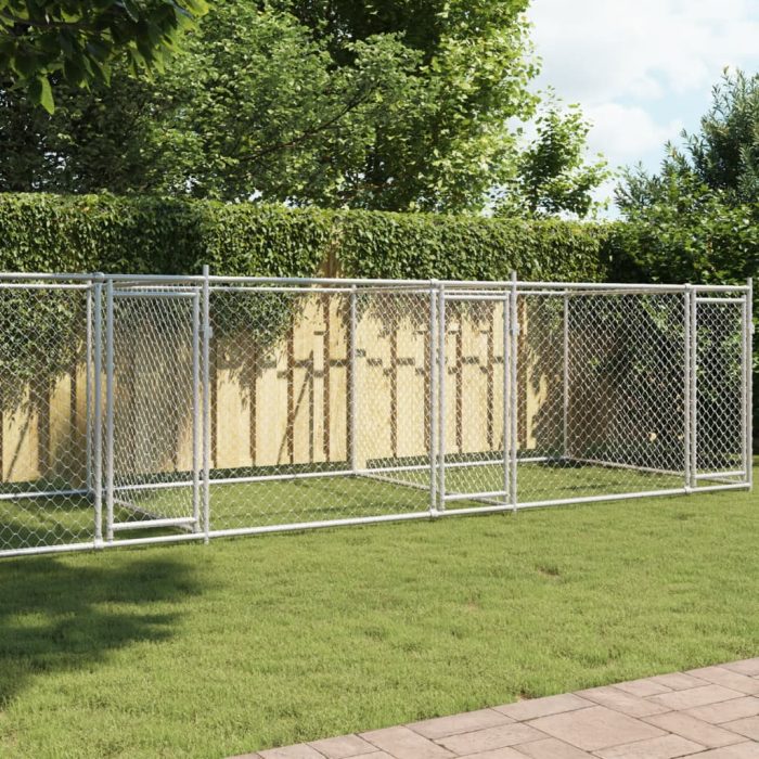 TrendyXL Hondenhok met deuren 8x2x1,5 m gegalvaniseerd staal grijs