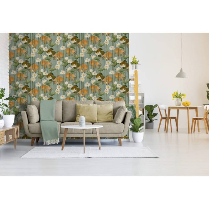 DUTCH WALLCOVERINGS Behang Fish/Flower groen