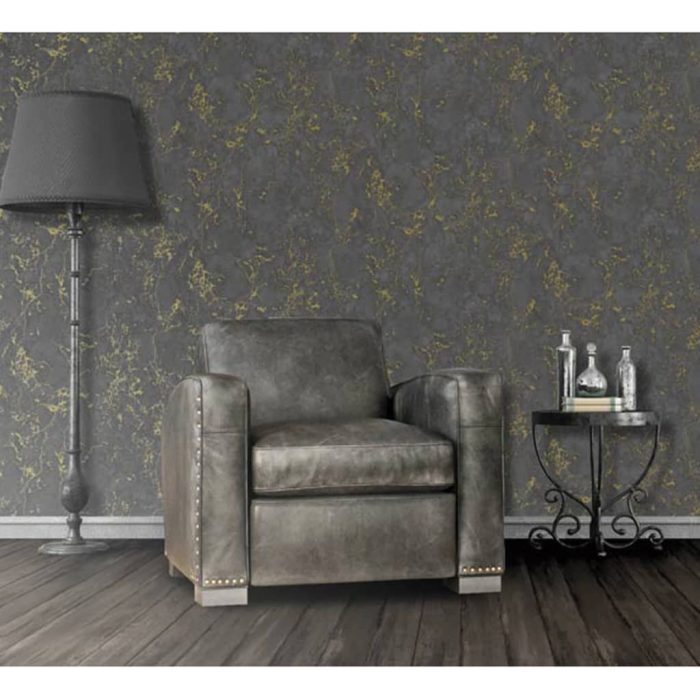 DUTCH WALLCOVERINGS Behang Marble zwart en goud