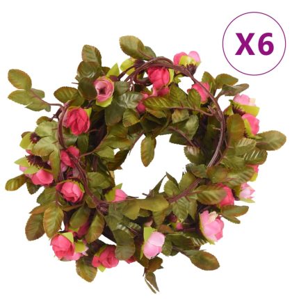 TrendyXL Kerstslingers met bloemen 6 st 215 cm rozenroze