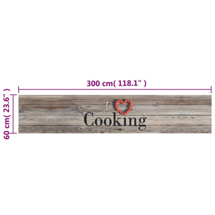 TrendyXL Keukenmat wasbaar cooking-print 60x300 cm fluweel grijs