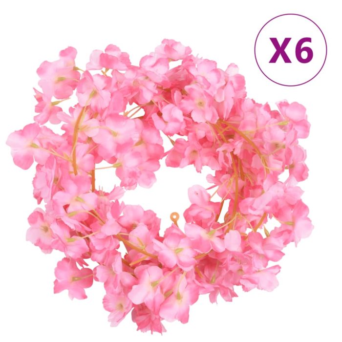 TrendyXL Kerstslingers met bloemen 6 st 180 cm donkerroze