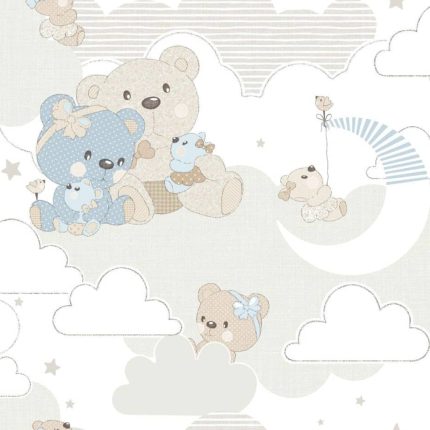 Noordwand Behang Mondo baby Hug Bears blauw en beige