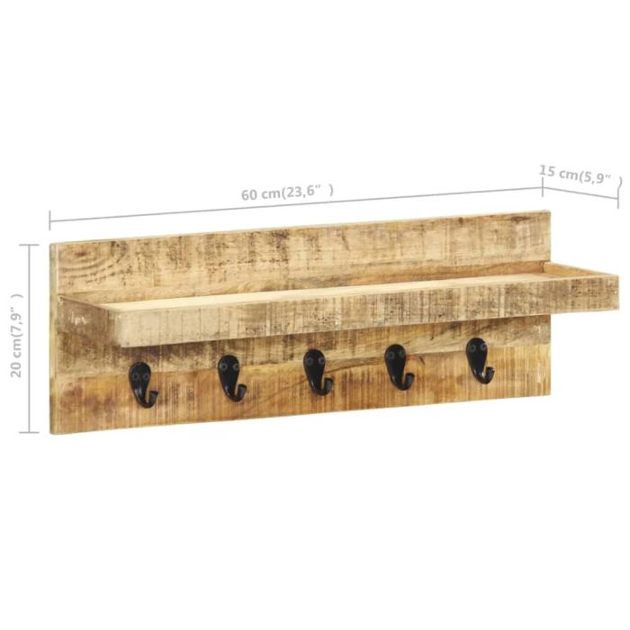 TrendyXL Wandkapstok 60x15x20 cm massief ruw mangohout