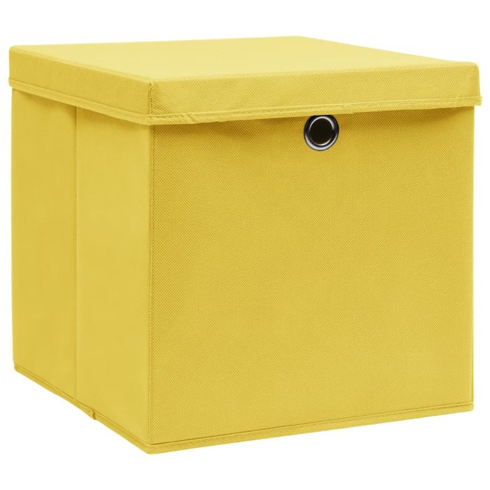 TrendyXL Opbergboxen met deksel 10 st 32x32x32 cm stof geel