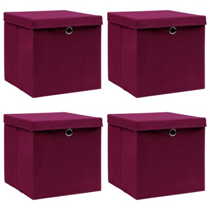 TrendyXL Opbergboxen met deksel 4 st 32x32x32 cm stof donkerrood