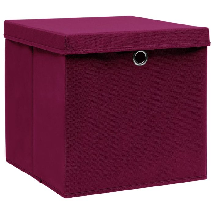 TrendyXL Opbergboxen met deksel 4 st 32x32x32 cm stof donkerrood