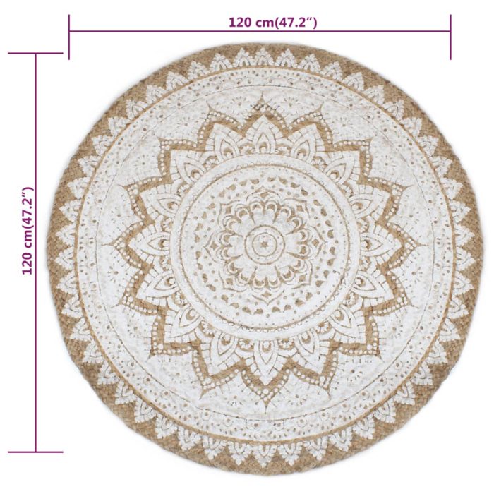 TrendyXL Tapijt met print rond 120 cm gevlochten jute