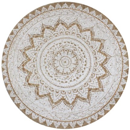 TrendyXL Tapijt met print rond 120 cm gevlochten jute