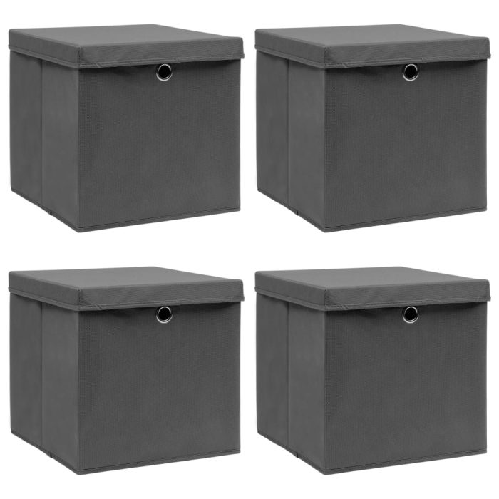 TrendyXL Opbergboxen met deksel 4 st 32x32x32 cm stof grijs