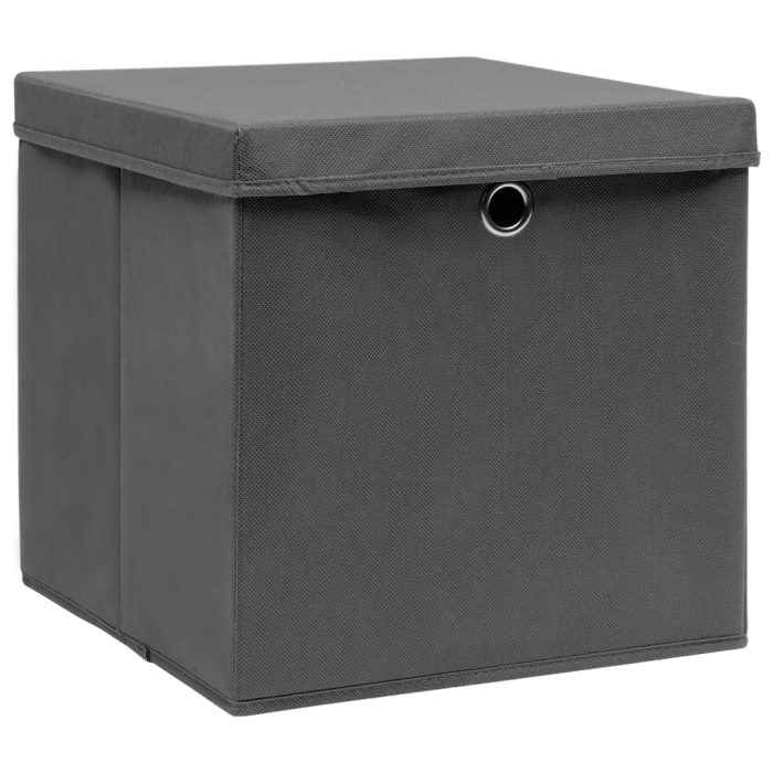 TrendyXL Opbergboxen met deksel 4 st 32x32x32 cm stof grijs