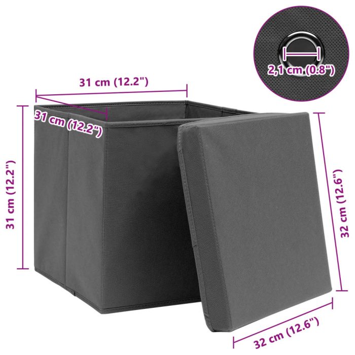 TrendyXL Opbergboxen met deksel 4 st 32x32x32 cm stof grijs