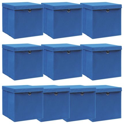 TrendyXL Opbergboxen met deksel 10 st 32x32x32 cm stof blauw