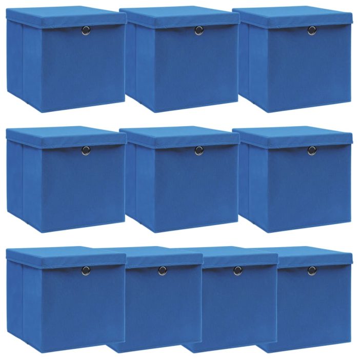 TrendyXL Opbergboxen met deksel 10 st 32x32x32 cm stof blauw