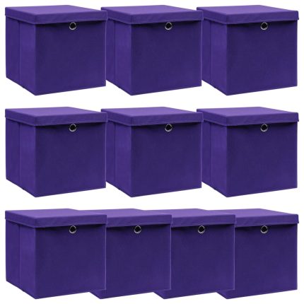 TrendyXL Opbergboxen met deksel 10 st 32x32x32 cm stof paars