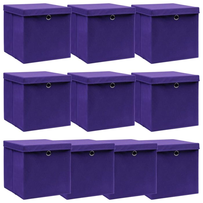 TrendyXL Opbergboxen met deksel 10 st 32x32x32 cm stof paars