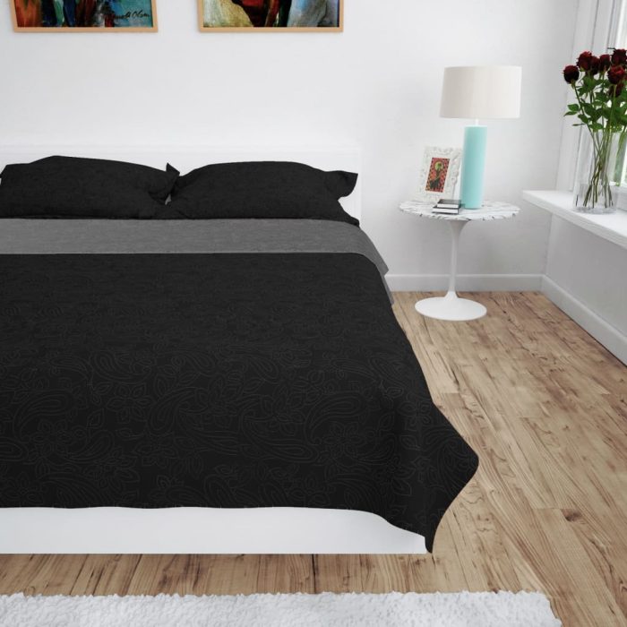 TrendyXL Bedsprei dubbelzijdig 230x260 cm quilt grijs en zwart