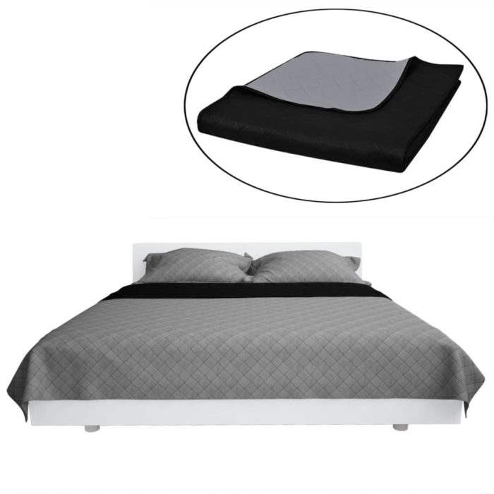 TrendyXL Bedsprei gewatteerd dubbelzijdig 220x240 cm zwart/grijs