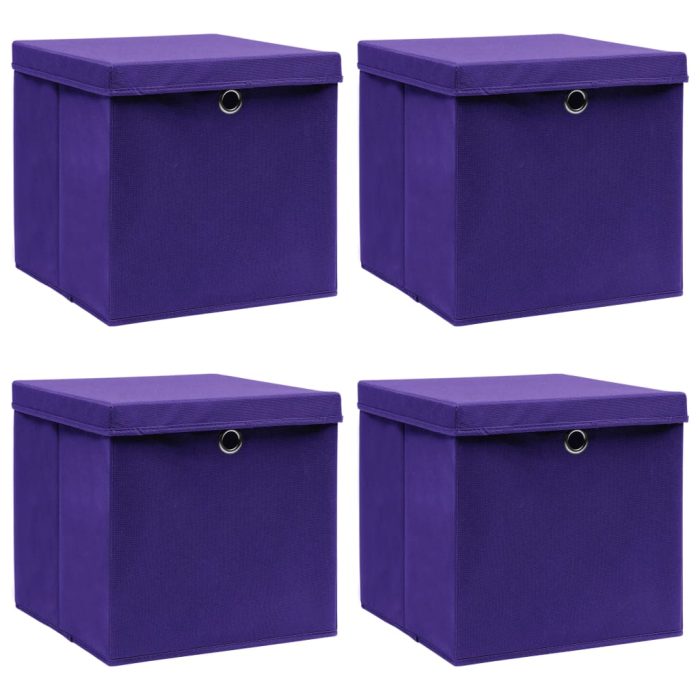 TrendyXL Opbergboxen met deksel 4 st 32x32x32 cm stof paars