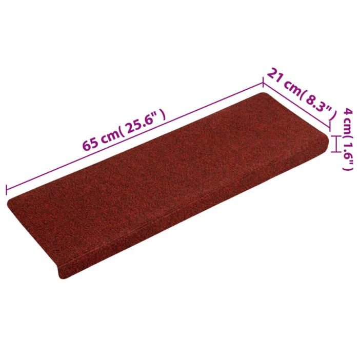 TrendyXL Trapmatten 15 st 65x21x4 cm naaldvilt rood