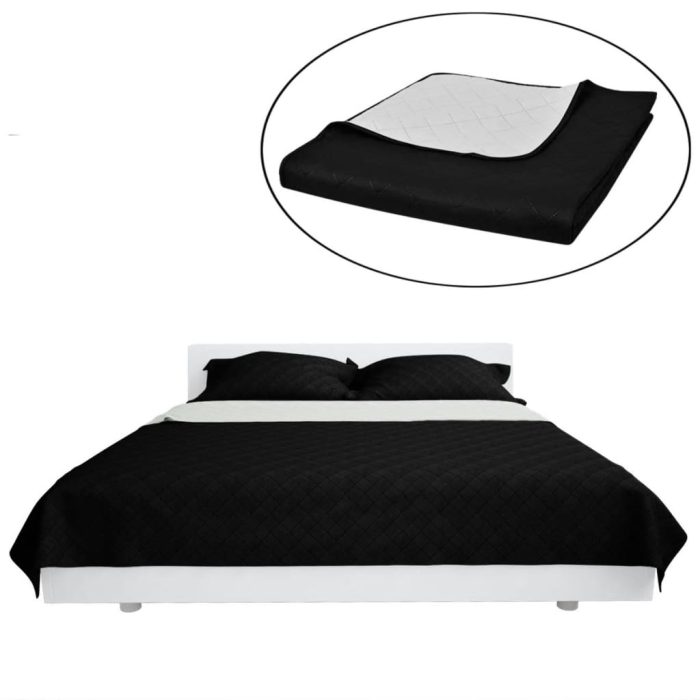 TrendyXL Bedsprei gewatteerd dubbelzijdig 170x210 cm zwart/wit