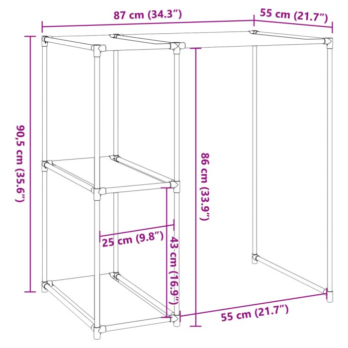 TrendyXL Opbergrek voor boven wasmachine 87x55x90,5cm ijzer crèmekleurig