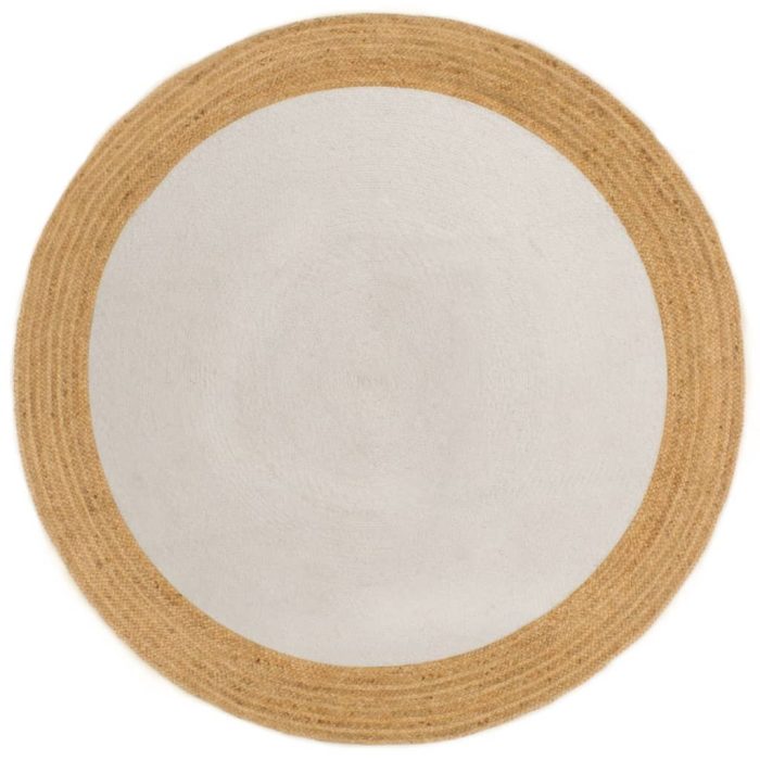 TrendyXL Vloerkleed rond gevlochten 120 cm jute en katoen wit en naturel