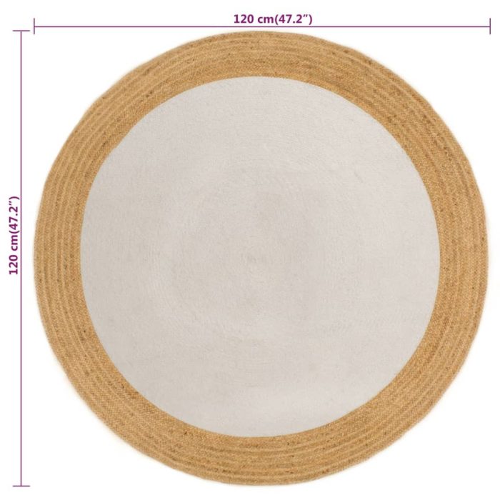 TrendyXL Vloerkleed rond gevlochten 120 cm jute en katoen wit en naturel