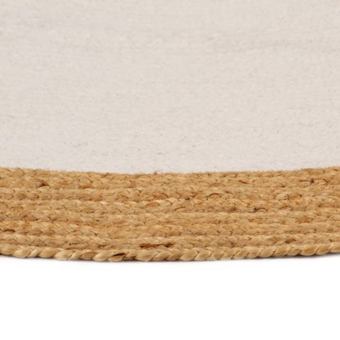 TrendyXL Vloerkleed rond gevlochten 120 cm jute en katoen wit en naturel